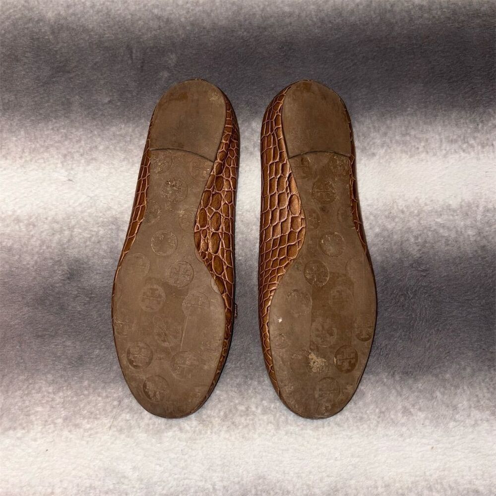 Tory Burch Reva Women's Brown Croc Embossed Ballet Flats Size 7.5 - Picture 7 of 9